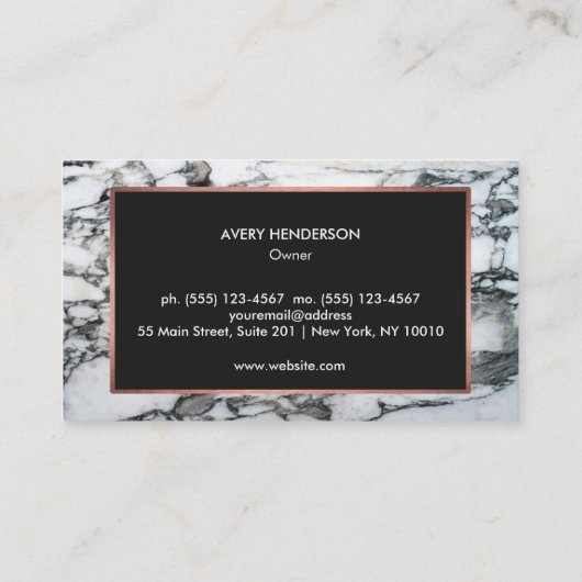 Roos Gold Monogram zwarte marmer Visitekaartje (Achterkant)