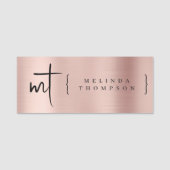 Roos Gold Monogramed Initialen Script Typografie Naamplaatje (Voorkant)