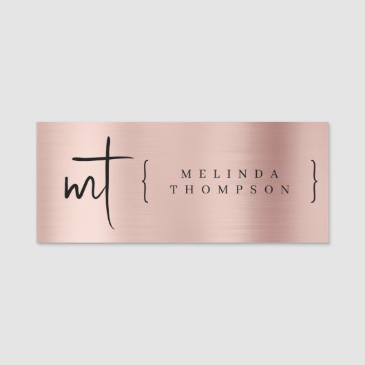 Roos Gold Monogramed Initialen Script Typografie Naamplaatje (Voorkant)