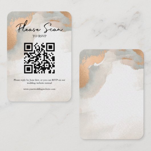 Roos Gold Moody Waterverf Abstracte QR-code RSVP Plaatskaartje (Voorkant / Achterkant)