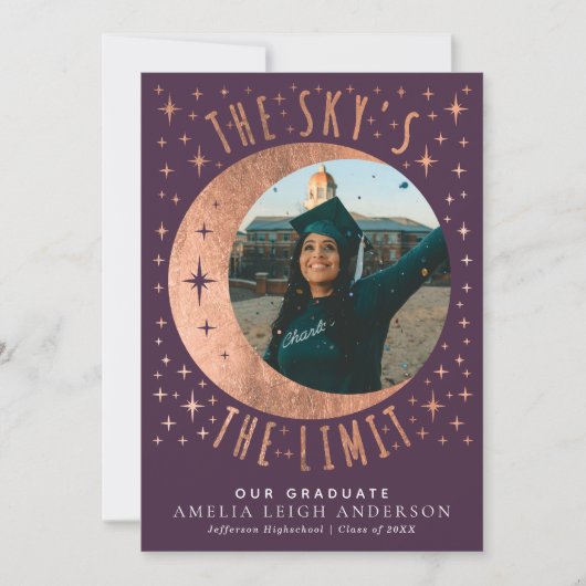 Roos Gold Moon Afstuderen Fotoaankondiging Kaart (Voorkant)