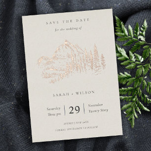 Roos Gold Mountain Pine Sketch bewaart de datum Folie Uitnodiging