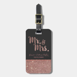 Roos Gold Mr. en Mrs. Glitter Monogram Huwelijk Bagagelabel