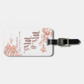 Roos Gold Mr en Mrs Simple Floral Wedding Bagagelabel (Voorkant horizontaal)