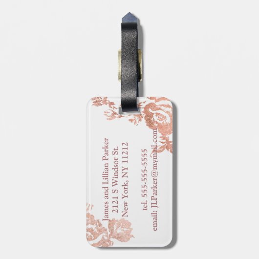 Roos Gold Mr en Mrs Simple Floral Wedding Bagagelabel (Achterkant verticaal)