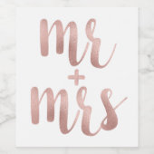 Roos gold Mr. & Mrs. wine/Mousserende Wijn label,  Etiket (Enkel label)