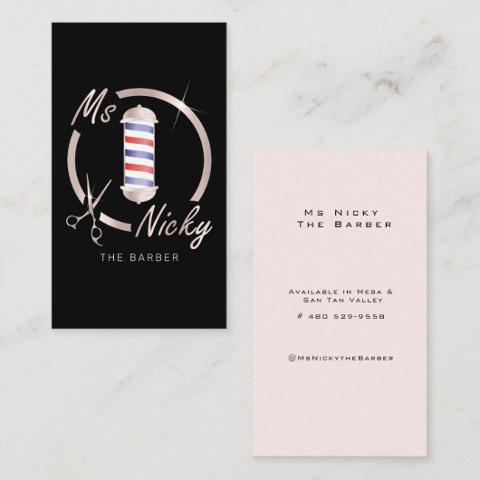 Roos Gold Ms Nicky The Barber Visitekaartje (Voorkant / Achterkant)