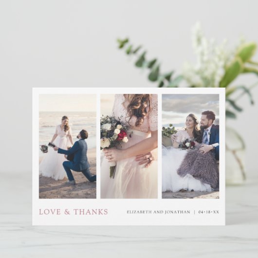 Roos Gold Multi Foto Dank u bruiloft Kaart (Staand voorkant)