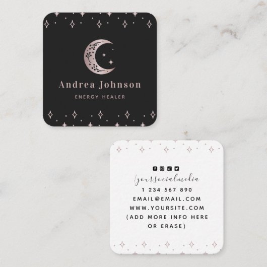 Roos Gold Mystic Moon Star Sparkles Modern Witch Vierkante Visitekaartje (Voorkant / Achterkant)