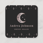 Roos Gold Mystic Moon & Star Sparkles Modern Witch Vierkante Visitekaartje (Voorkant)