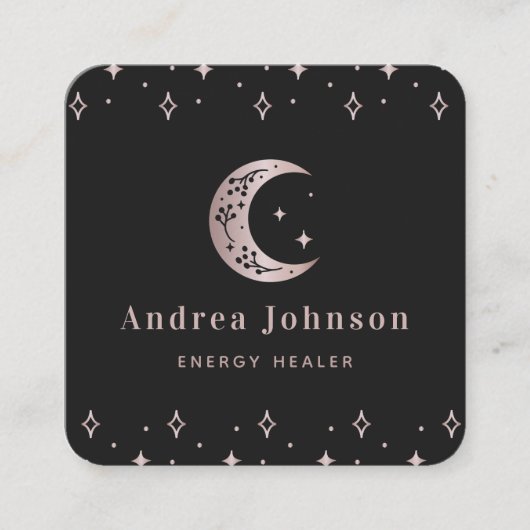 Roos Gold Mystic Moon & Star Sparkles Modern Witch Vierkante Visitekaartje (Voorkant)
