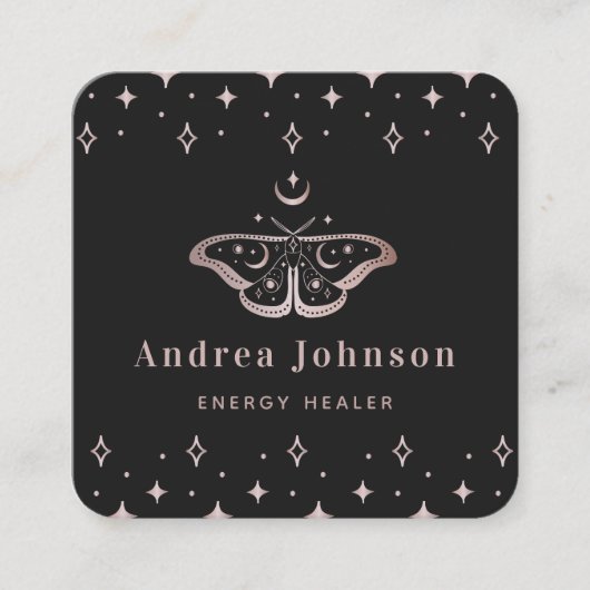 Roos Gold Mystic Moth Butterfly Celestial Moon Vierkante Visitekaartje (Voorkant)