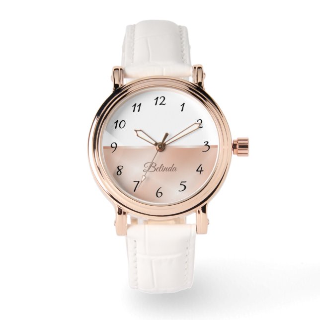 Roos Gold Naam toevoegen Minimalist Horloge (Voorkant)