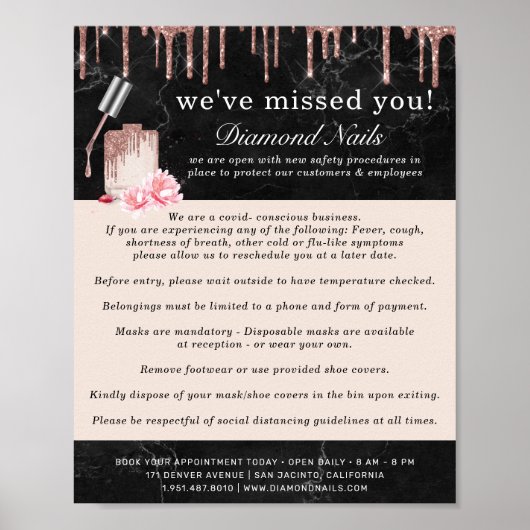 Roos Gold Nail Salon Covid Consciencefiction Safet Poster (Voorkant)