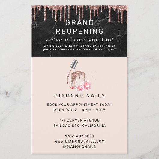 Roos Gold Nail Salon Grand Reopening Covid Safety Flyer (Voorkant)