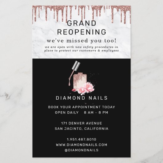 Roos Gold Nail Salon Grand Reopening Covid Safety Flyer (Voorkant)