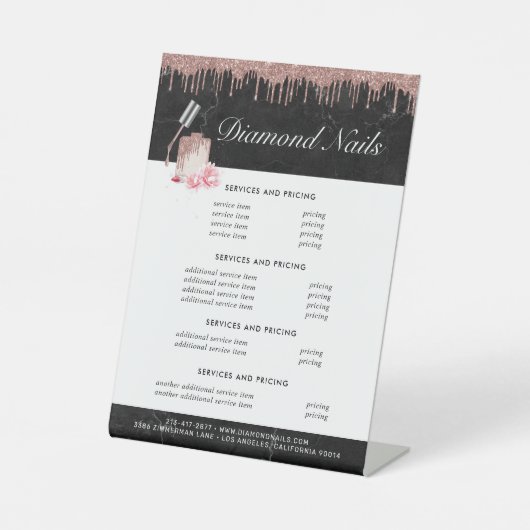Roos Gold Nail Salon | Prijslijst menu Reclamebord Met Voetstuk (Voorkant)