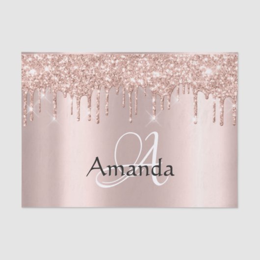 Roos Gold Name Monogram Spark Glitter Tissuepapier (Voorkant)
