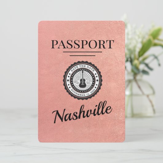 Roos Gold Nashville Passport Bewaar de datum Save The Date (Staand voorkant)