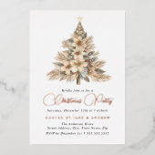 Roos Gold Natuurlijke Beige Kerstboom Folie Uitnodiging (Voorkant)