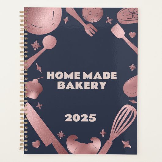 Roos Gold & Navy Baking Utensils Bakery Business Planner (Voorkant)