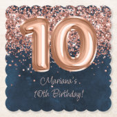 Roos Gold Navy Blue 10e verjaardagsfeestje Kartonnen Onderzetters (Voorkant)