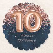 Roos Gold Navy Blue 10e verjaardagsfeestje Kartonnen Onderzetters (Voorkant)