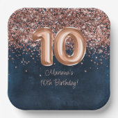 Roos Gold Navy Blue 10e verjaardagsfeestje Papieren Bordje (Voorkant)