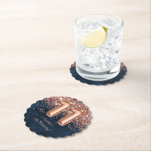 Roos Gold Navy Blue 11e verjaardagsfeestje Kartonnen Onderzetters