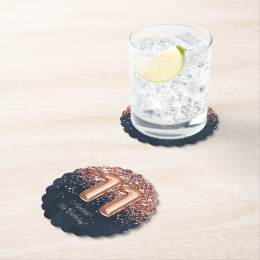 Roos Gold Navy Blue 11e verjaardagsfeestje Kartonnen Onderzetters (Insitu)