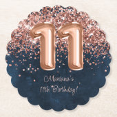 Roos Gold Navy Blue 11e verjaardagsfeestje Kartonnen Onderzetters (Voorkant)