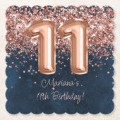 Roos Gold Navy Blue 11e verjaardagsfeestje Kartonnen Onderzetters (Voorkant)