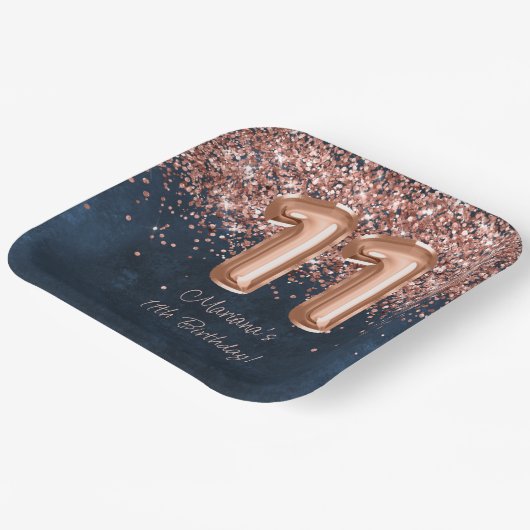 Roos Gold Navy Blue 11e verjaardagsfeestje Papieren Bordje (Gebogen)