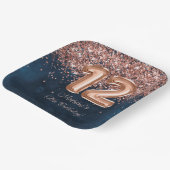 Roos Gold Navy Blue 12e verjaardagsfeestje Papieren Bordje (Gebogen)