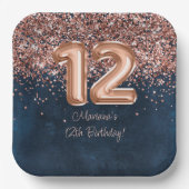 Roos Gold Navy Blue 12e verjaardagsfeestje Papieren Bordje (Voorkant)