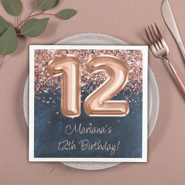 Roos Gold Navy Blue 12e verjaardagsfeestje Servet