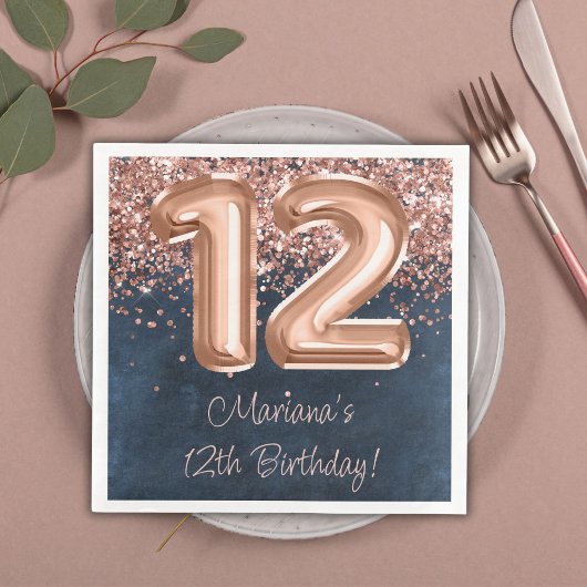 Roos Gold Navy Blue 12e verjaardagsfeestje Servet