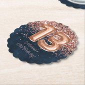 Roos Gold Navy Blue 13e verjaardagsfeestje Kartonnen Onderzetters (Gekanteld)