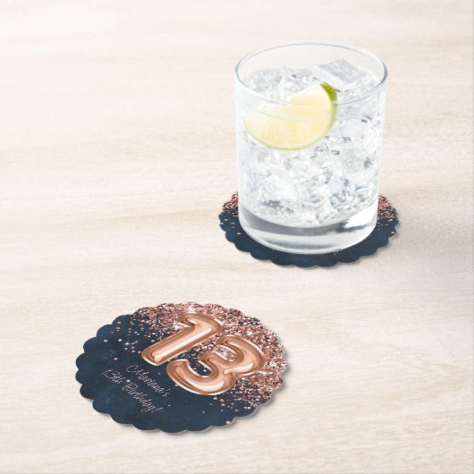 Roos Gold Navy Blue 13e verjaardagsfeestje Kartonnen Onderzetters (Insitu)