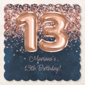 Roos Gold Navy Blue 13e verjaardagsfeestje Kartonnen Onderzetters (Voorkant)