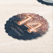 Roos Gold Navy Blue 14e verjaardagsfeestje Kartonnen Onderzetters (Gekanteld)