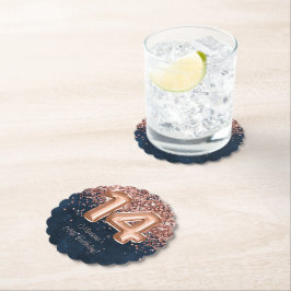 Roos Gold Navy Blue 14e verjaardagsfeestje Kartonnen Onderzetters