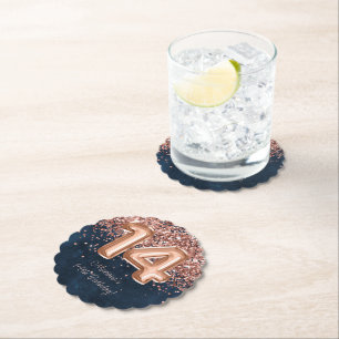 Roos Gold Navy Blue 14e verjaardagsfeestje Kartonnen Onderzetters