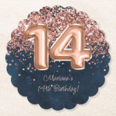 Roos Gold Navy Blue 14e verjaardagsfeestje Kartonnen Onderzetters (Voorkant)