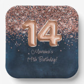 Roos Gold Navy Blue 14e verjaardagsfeestje Papieren Bordje (Voorkant)
