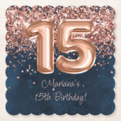 Roos Gold Navy Blue 15e verjaardagsfeestje Kartonnen Onderzetters (Voorkant)