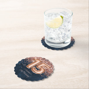 Roos Gold Navy Blue 15e verjaardagsfeestje Kartonnen Onderzetters