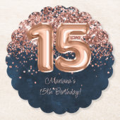 Roos Gold Navy Blue 15e verjaardagsfeestje Kartonnen Onderzetters (Voorkant)