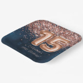 Roos Gold Navy Blue 15e verjaardagsfeestje Papieren Bordje (Gebogen)