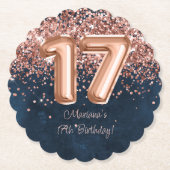 Roos Gold Navy Blue 17e verjaardagsfeestje Kartonnen Onderzetters (Voorkant)